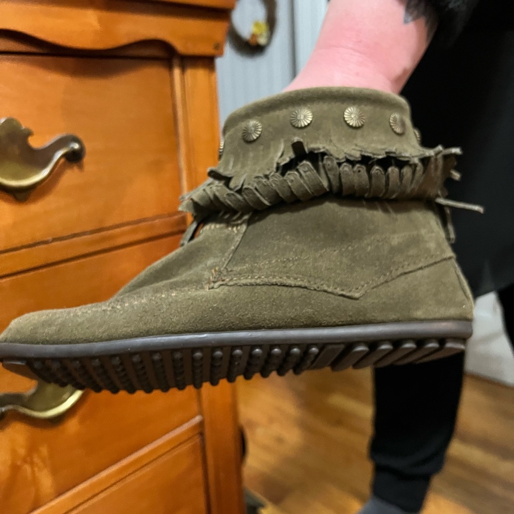 Army Green Minnetonka Booties Size 8